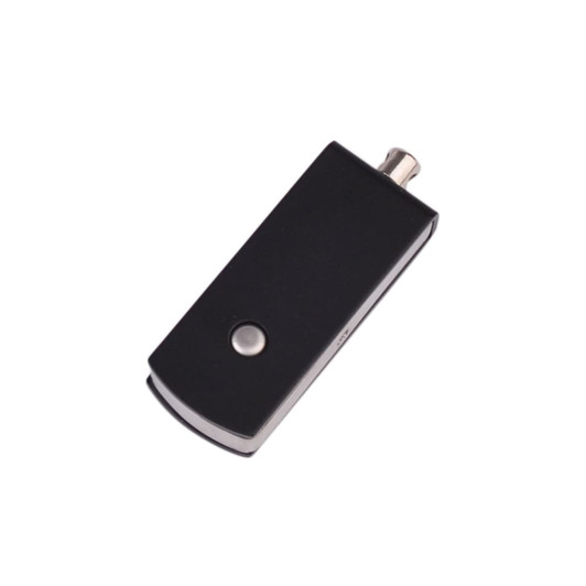 A black Puller Swivel Flash Drive with a sleek design and a metallic swivel cap. It features a small button on the side.