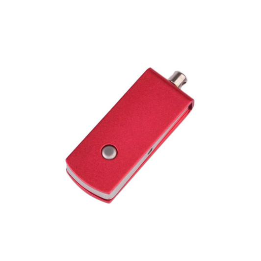 A red Puller Swivel Flash Drive featuring a sleek design and a metal clip for easy attachment.
