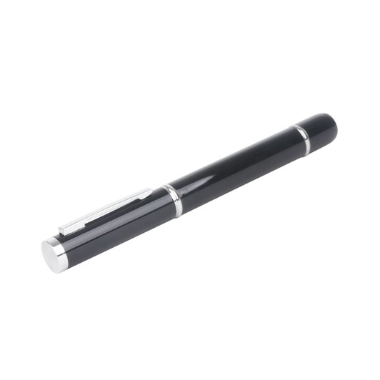 A black USB memory pen featuring a sleek design and silver accents, with a clip for secure attachment.