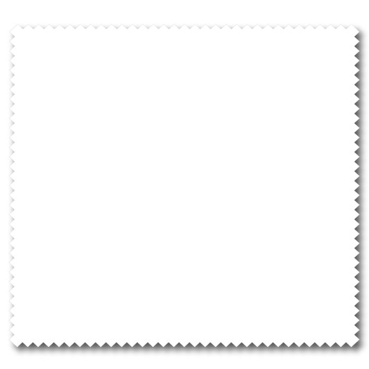 A white microfibre lens cloth with a wavy edge, designed for cleaning. It is packaged within a card.