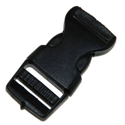 A black Clip Connector with a buckle design featuring a sliding mechanism for adjustment.