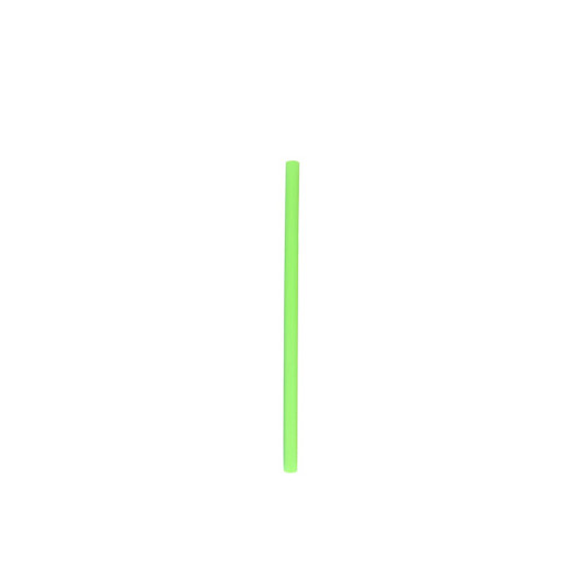 A reusable silicone straw in bright green, featuring a smooth surface and a simple design. It includes a logo.