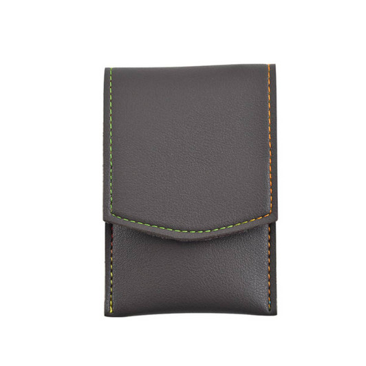 A portable manicure set in a grey synthetic leather case with contrast stitching. The case features a flap closure and a logo.