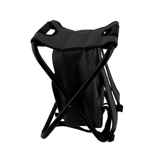 A black foldable insulated bag with a chair design, featuring cross-shaped supports and side handles.