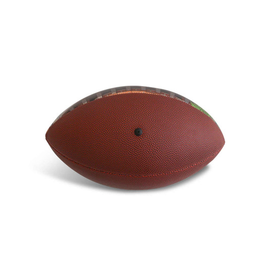 A brown promotional American football with a textured surface and a logo. Ideal for leisure and outdoor activities.