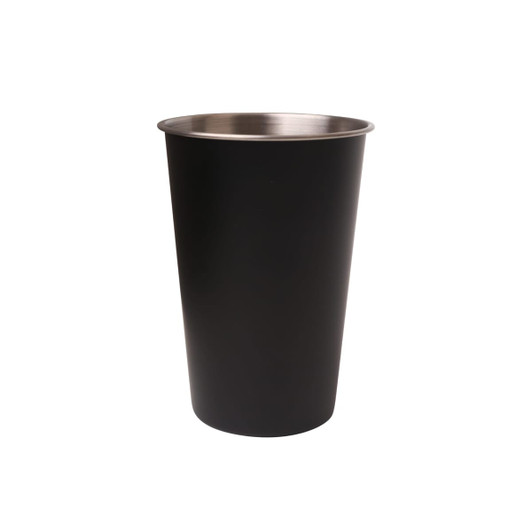 A stainless steel cup in black, featuring a shiny silver interior and a sleek, minimalist design.