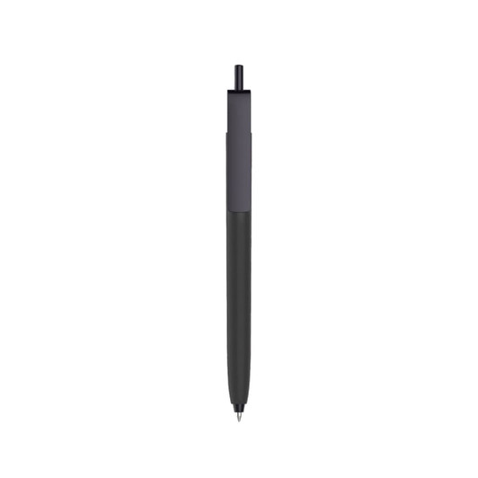 A push button pen with a black cap and a colour barrel, featuring a subtle logo.