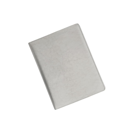 A4 business compendium in a light grey colour with a smooth finish and a logo on the cover.