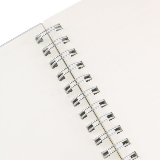 A B5 full colour wiro binding notebook with a sleek design and metallic spiral binding.