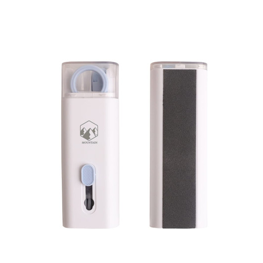 A white 7 in 1 Cleaning Kit featuring a soft brush, a scraper, and a cleaning cloth, with a logo on the side.