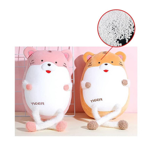 Tiger-shaped 2-in-1 travel pillows in pink and orange, featuring plush bodies and soft, white limbs.