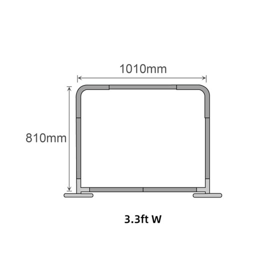 A grey sidewalk cafe barrier with dimensions 81cm in height and 101cm in width, featuring a sturdy design.