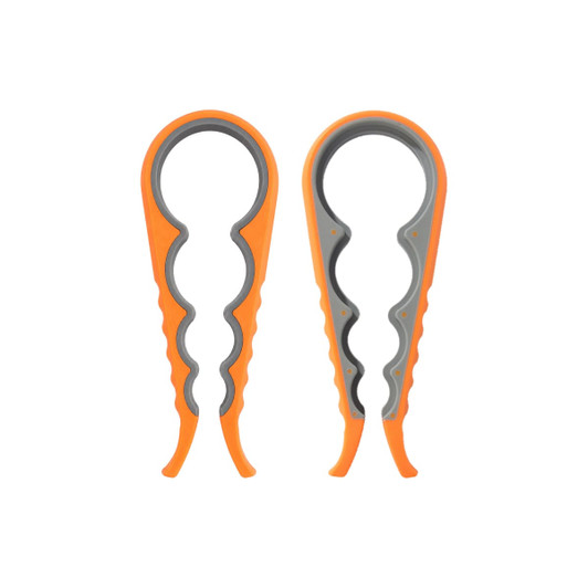 A pair of orange jar openers with a grey grip, featuring a textured design for better handling.