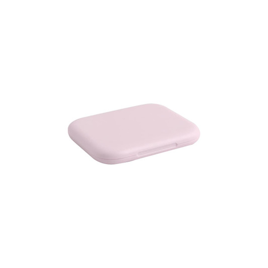 A pink charging data cable kit with a sleek, compact design and a smooth finish. It features a logo on the surface.
