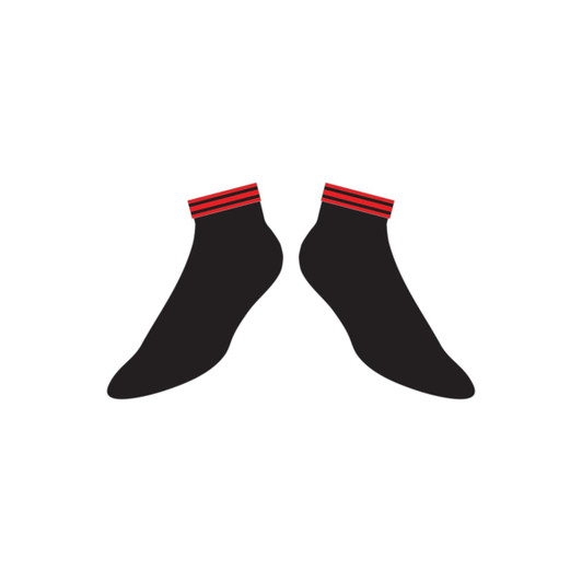 Ankle socks in black featuring red striped detailing at the top. The design includes a logo.