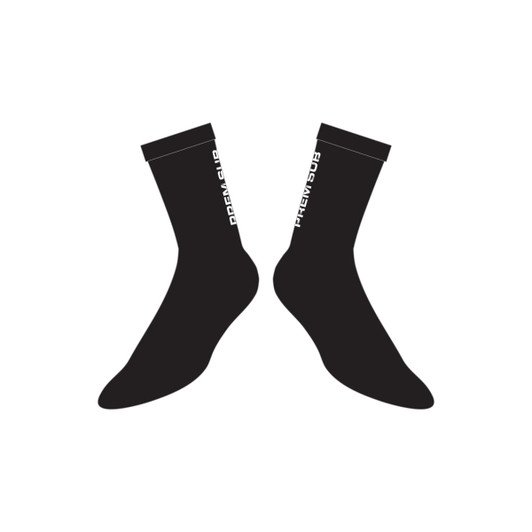 A pair of black mid socks featuring a logo on the cuff. Suitable for various footwear styles.