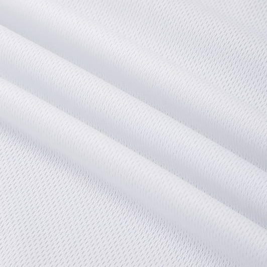 A close-up of white micro mesh fabric with a textured pattern, suitable for clothing.