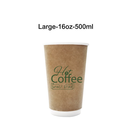 A kraft paper cup with a white interior, designed for hot beverages, featuring a logo.
