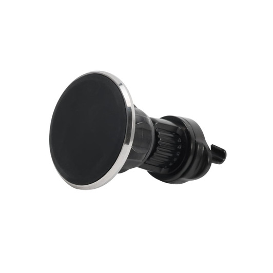 A round black car hook bracket with a silver rim, featuring a textured grip for secure attachment.
