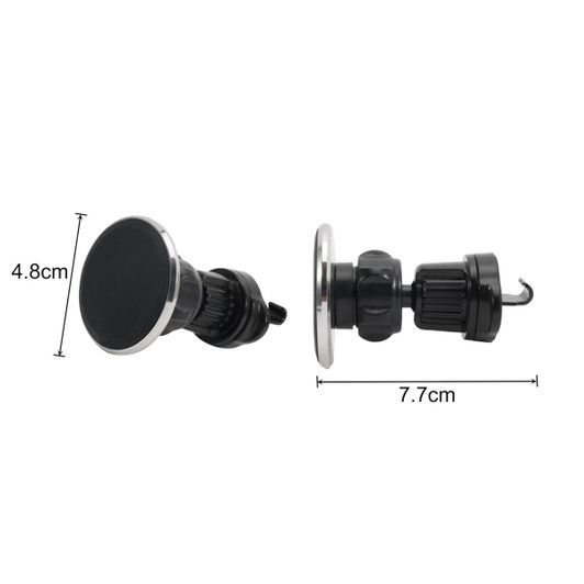 A round black car hook bracket with a chrome edge, featuring dimensions of 4.8 cm and 7.7 cm.