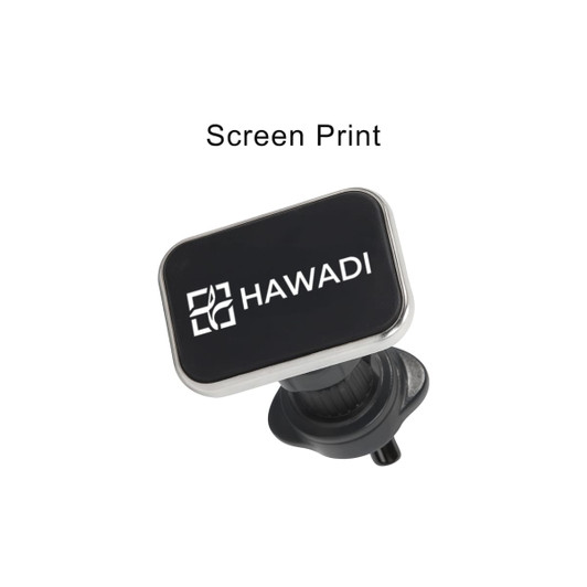 A square black car hook bracket with a metallic border, featuring a logo.