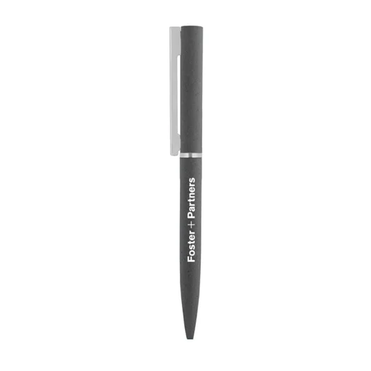 A twist metal ball pen in black with a silver clip and a branding logo.