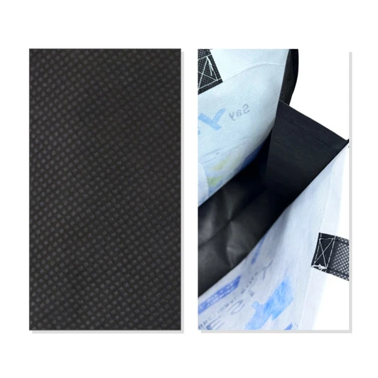 A vibrant sublimation tote bag featuring a multicoloured design and a black textured interior. Includes a logo.