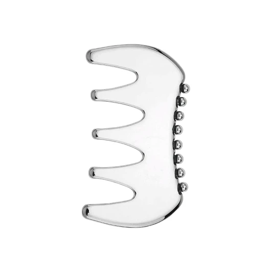 A 2 in 1 scraping board in a shiny silver finish, featuring a sleek, curved design with rounded edges.