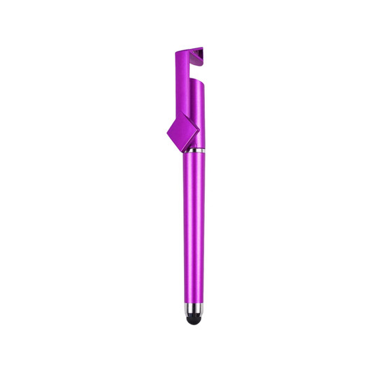 A purple 3 in 1 QR Code pen featuring a stylus tip and a clip for easy attachment.