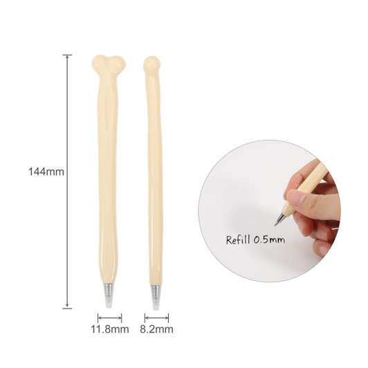 A bone-shaped pen in soft beige colour, featuring a 0.5mm refill with a smooth writing tip.