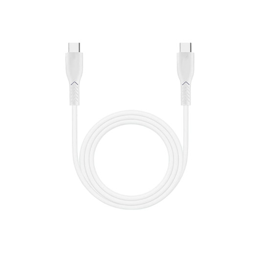 A white 100W fast charging cable featuring USB connectors on both ends and a textured grip.