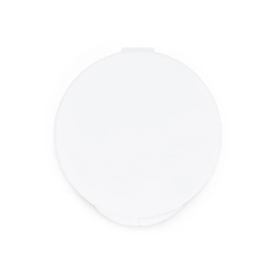 A round, white case for storing Nico Type C earbuds, featuring a smooth surface and a hinged opening.