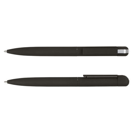 A set of black metal pens with a sleek design, featuring a shiny clip and a smooth finish.