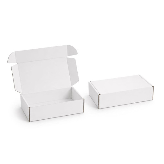 A white cardboard box with a locking lid, measuring 290 x 175 x 60mm, displayed open and closed.