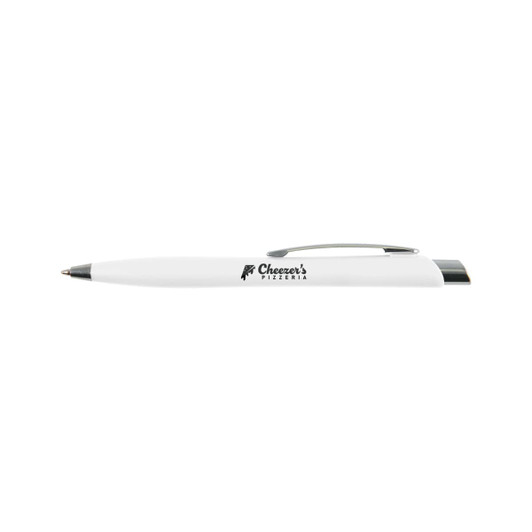 A Stingray Pen in white with a silver clip, featuring a logo on the barrel.