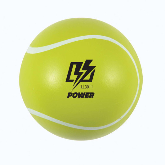 A bright yellow Hi Bounce Tennis Ball with a sleek design featuring a logo in black and white.
