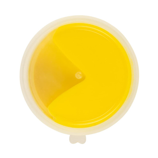 A container of bright yellow Crazy Bouncing Putty with a smooth, glossy surface and a round shape.
