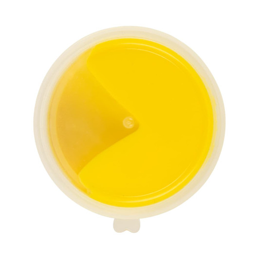 A round container of bright yellow putty with a two-tone design. The container has a logo on top.