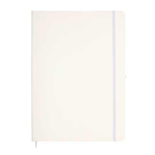 A Capella A4 Notebook in a smooth, cream-colored cover with a white elastic band closure.
