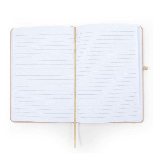 A blank A5 Natura Notebook featuring lined pages and a ribbon bookmark, designed for office and business use.