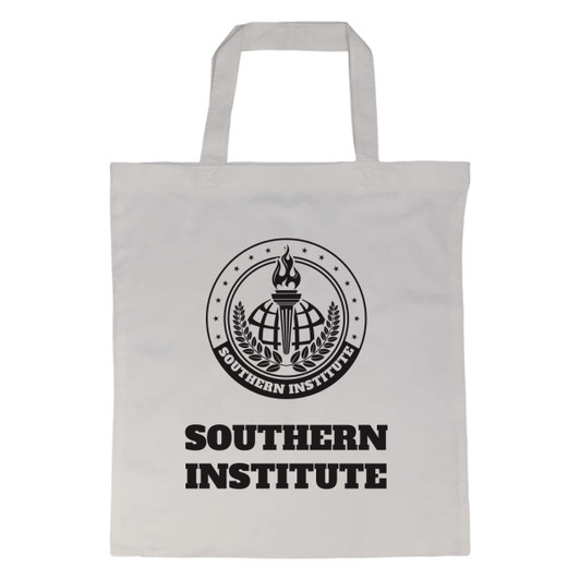A gray tote bag featuring a logo and bold text that reads "SOUTHERN INSTITUTE."