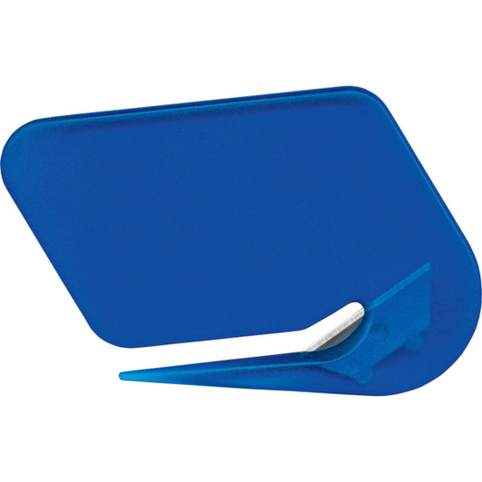 A blue letter opener with a sleek design, featuring a pointed tip for opening envelopes.