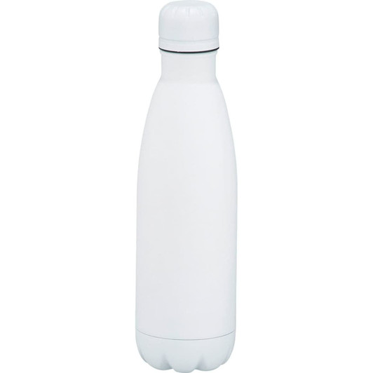 A drink bottle in white with a sleek design and a screw-top lid, featuring a logo.