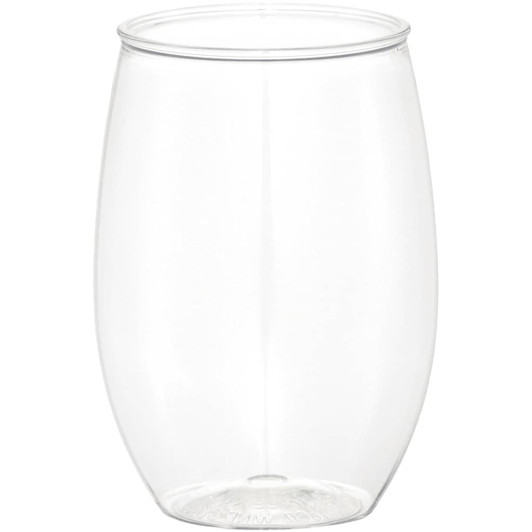 A clear, stemless wine cup made of glass, featuring a smooth and modern design.