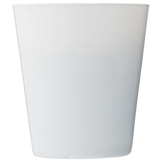 A white, frosted glass candle holder. Simple design, suitable for home décor.