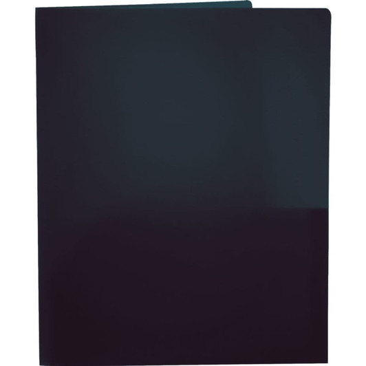 A dark blue folder with a smooth surface and a logo, designed for office and business use.