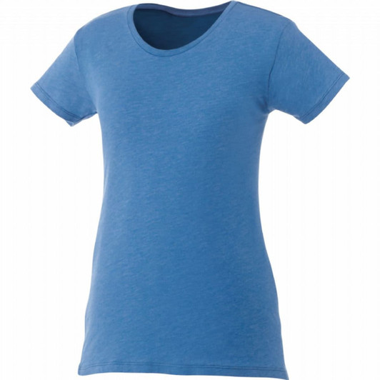 A women's short sleeve t-shirt in a light blue colour, featuring a round neckline and a simple design.