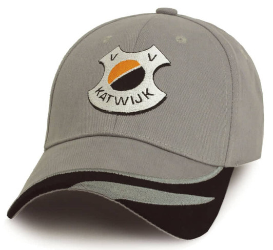 A grey cap featuring an emblem on the front, with a black brim and contrasting design elements.