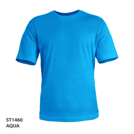 Aqua T-shirt with short sleeves, featuring a logo on the front.