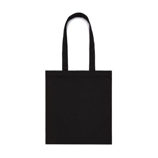 A black tote bag with two handles and no visible logos. It's simple and versatile.